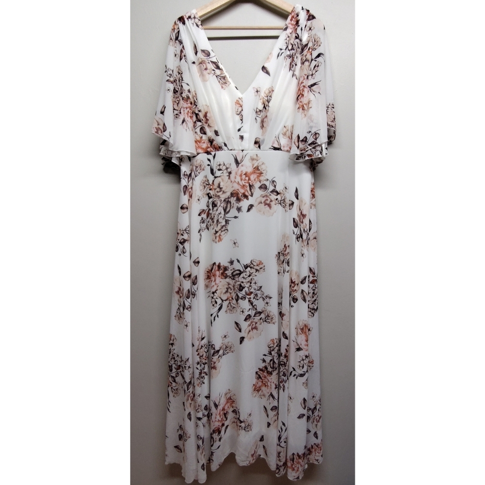 Unithorse Formal Maxi Dress Women Size XL White Floral Short Sleeve Romantic